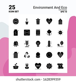 25 Environment And Eco Icon Set. 100% Editable EPS 10 Files. Business Logo Concept Ideas Solid Glyph icon design