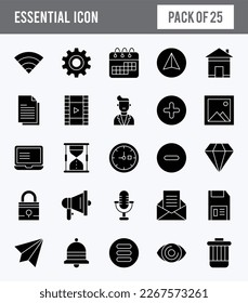 25 Essential Glyph Icon Pack. Vektorgrafik.