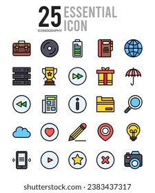 25 Essential icons Pack vector illustration.
