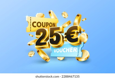 25 euro coupon gift voucher, cash back banner special offer. Vector illustration