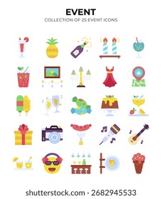 25 Ereignissymbole. Vibrant Flat Design für Feste und Feiern
