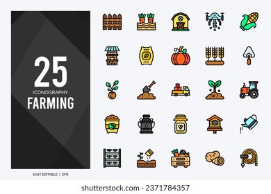 25 Farming Two Color icons pack. vector illustration.