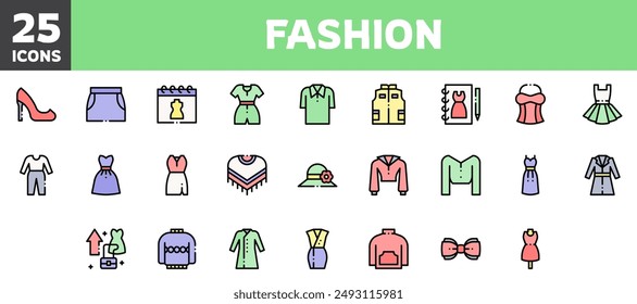 25 fashion icons set, vector line, editable stroke.