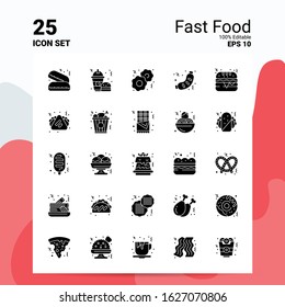 25 Fast Food Icon Set. 100% Editable EPS 10 Files. Business Logo Concept Ideas Solid Glyph icon design