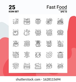 25 Fast Food Icon Set. 100% Editable EPS 10 Files. Business Logo Concept Ideas Line icon design