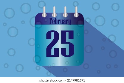 25 February. Calendar icon for day of the month in water with bubbles