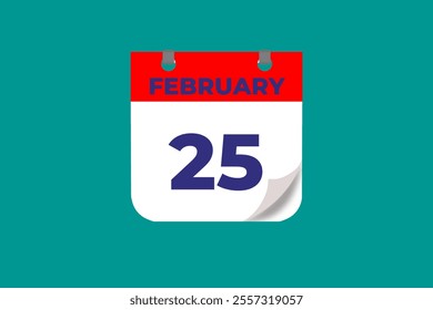 25 February calendar icon text page monthly web design on red, and blue background vector, icon, or illustration with the month of February 25