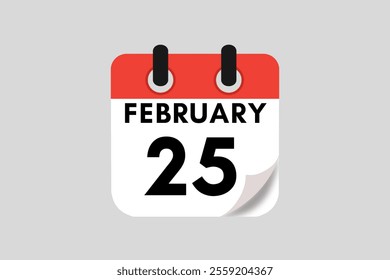 25 February calendar icon text page monthly web design on red, white, black and ash background vector, icon, or illustration with the month of February 25