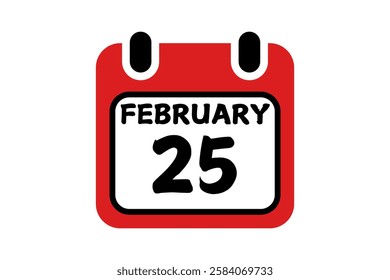 25 February calendar icon text page monthly web design on red, black and white background vector, icon, or illustration with the month of February 25