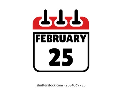 25 February calendar icon text page monthly web design on red, black and white background vector, icon, or illustration with the month of February 25