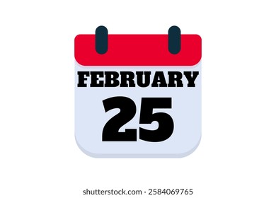 25 February calendar icon text page monthly web design on red, black and white background vector, icon, or illustration with the month of February 25
