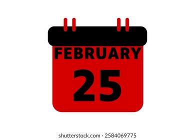 25 February calendar icon text page monthly web design on red, black and white background vector, icon, or illustration with the month of February 25