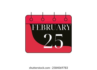 25 February calendar icon text page monthly web design on red, black and white background vector, icon, or illustration with the month of February 25