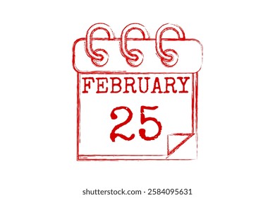 25 February calendar icon text page monthly web design on red and white background vector, icon, or illustration with the month of February 25