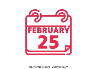 25 February calendar icon text page monthly web design on red and white background vector, icon, or illustration with the month of February 25
