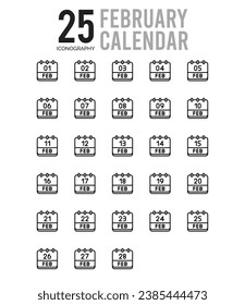 25 February Calendar icons Pack vector illustration.