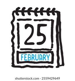 25 February date calendar - A simple yet elegant line art illustration of a date calendar captures the essence of organization and timekeeping. The clean lines and minimalistic design 