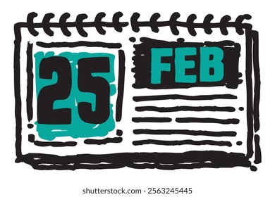 25 February date long table calendar - A simple yet elegant line art illustration of a table date calendar captures the essence of organization and timekeeping and note lines sketch art
