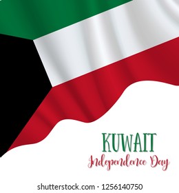 25 February, Kuwait Independence Day background in national flag color theme. Celebration banner with waving flag. Vector illustration
