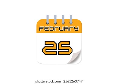 25 February month single day vector, illustration, calendar with yellow, black and white color background calendar February 25