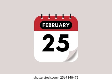 25 February month single day vector, illustration, calendar with maroon, rose and white color background calendar February 25