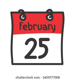 25 February. Vector flat daily calendar icon. Date and time, day, month. Holiday