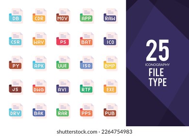 25 File Type Flat icon pack. vector illustration.