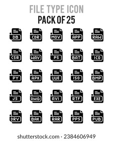 25 File Type. icons Pack. vector illustration.