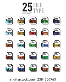 25 File Type. icons Pack. vector illustration.