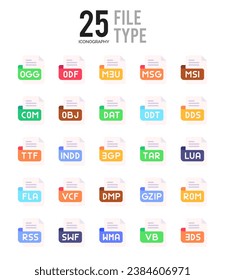 25 File Type. icons Pack. vector illustration.