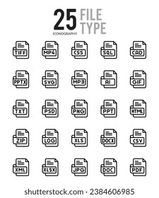 25 File Type. icons Pack. vector illustration.