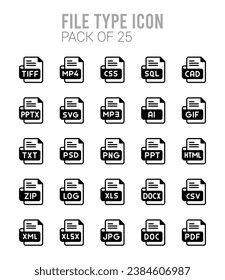 25 File Type. icons Pack. vector illustration.