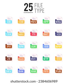 25 File Type. icons Pack. vector illustration.