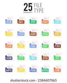 25 File Type. icons Pack. vector illustration.