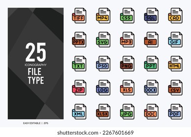 25 File Type Lineal Color icon pack. vector illustration.
