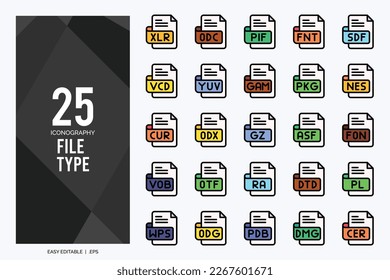 25 File Type Lineal Color icon pack. vector illustration.