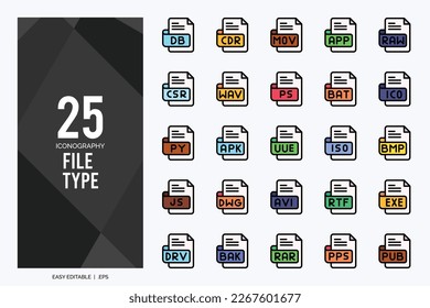 25 File Type Lineal Color icon pack. vector illustration.