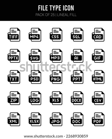 25 File Type Lineal Fill icons Pack vector illustration.