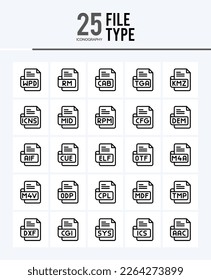 25 File Type Outline icons Pack vector illustration.