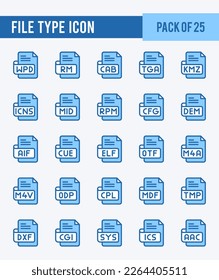 25 File Type. Two Color icons Pack. vector illustration.