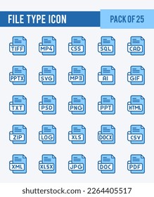 25 File Type. Two Color icons Pack. vector illustration.