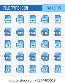25 File Type. Two Color icons Pack. vector illustration.
