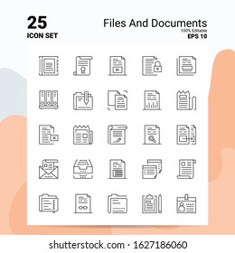 25 Files And Documents Icon Set. 100% Editable EPS 10 Files. Business Logo Concept Ideas Line icon design