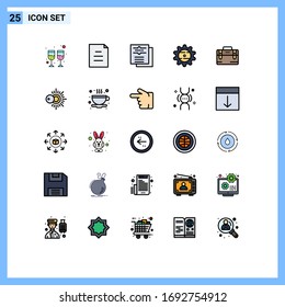 25 Filled line Flat Color concept for Websites Mobile and Apps working; bag; food; food; cap Editable Vector Design Elements