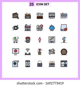25 Filled line Flat Color concept for Websites Mobile and Apps crowdfunding; beat; apartment; server; house Editable Vector Design Elements