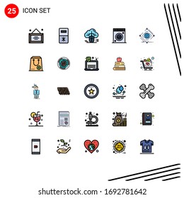 25 Filled line Flat Color concept for Websites Mobile and Apps global; washing; cloud; machine; clean Editable Vector Design Elements