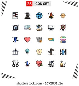 25 Filled line Flat Color concept for Websites Mobile and Apps advertising; rocket; giant; flame; network Editable Vector Design Elements