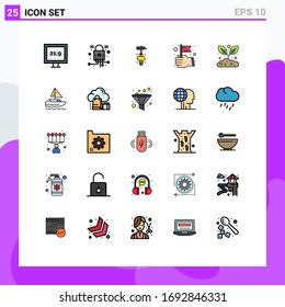 25 Filled line Flat Color concept for Websites Mobile and Apps plant; gardening; crash; winner; hand Editable Vector Design Elements