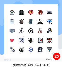 25 Filled line Flat Color concept for Websites Mobile and Apps report; inbox; flower; email; food Editable Vector Design Elements