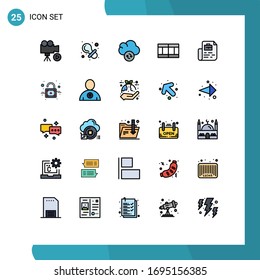 25 Filled line Flat Color concept for Websites Mobile and Apps file; document; nipple; tennis; field Editable Vector Design Elements